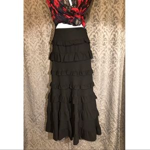 Fei Anthropologie Long Black Wool Skirt NWOT size 4